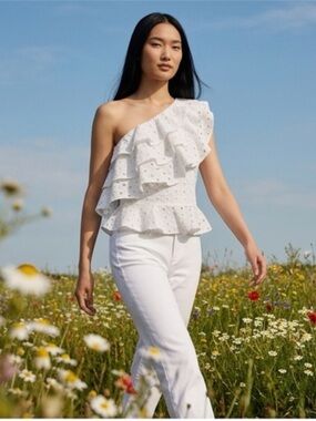 NWT New York and Co size XXL white eyelet one shoulder blouse